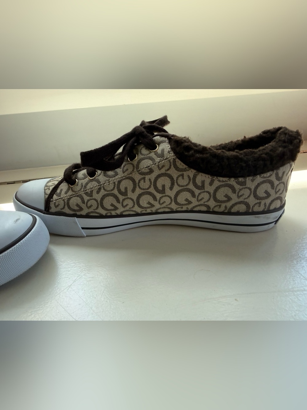 G by Guess Women's Beige and Brown Logo Sneakers Size 8.5